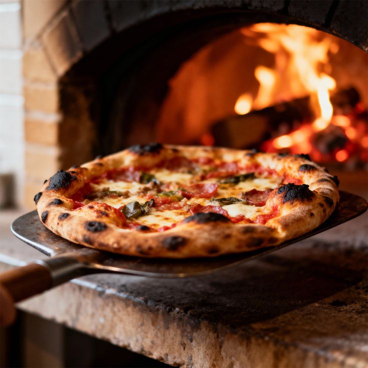 Wood-fired margherita pizza fresh from the oven